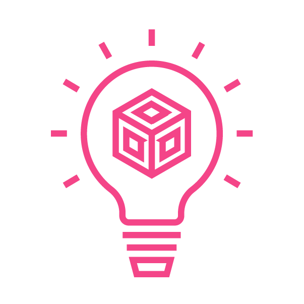 Pink lightbulb in a gear outline representing Advanced Technology
